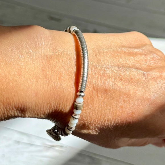 Alex and Ani Beaded Wrap Bracelet White, Silver, Brown - Picture 1 of 11